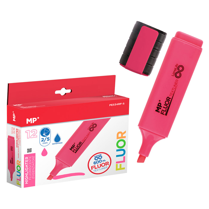 PACK 12 MARCATORI LONG LIFE FLUORESCENTI ROSA