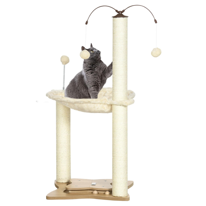 Árbol Rascador para Gatos con Hamaca Postes de Sisal Altura 90 cm Torre para Gatos con Bolas Colgantes Giratorias Bola Divertida y Múltiples Juegos 53,5x53,5x90 cm Beige