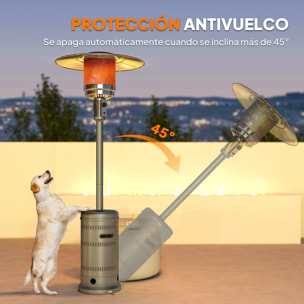 Estufa de Gas Butano, 13 KW, Calefactor de Exterior a Gas Portátil con Temperatura Ajustable, Protección contra Vuelcos, Encendido Piezoeléctrico y Ruedas, Apta para Butano y Propano, Gris