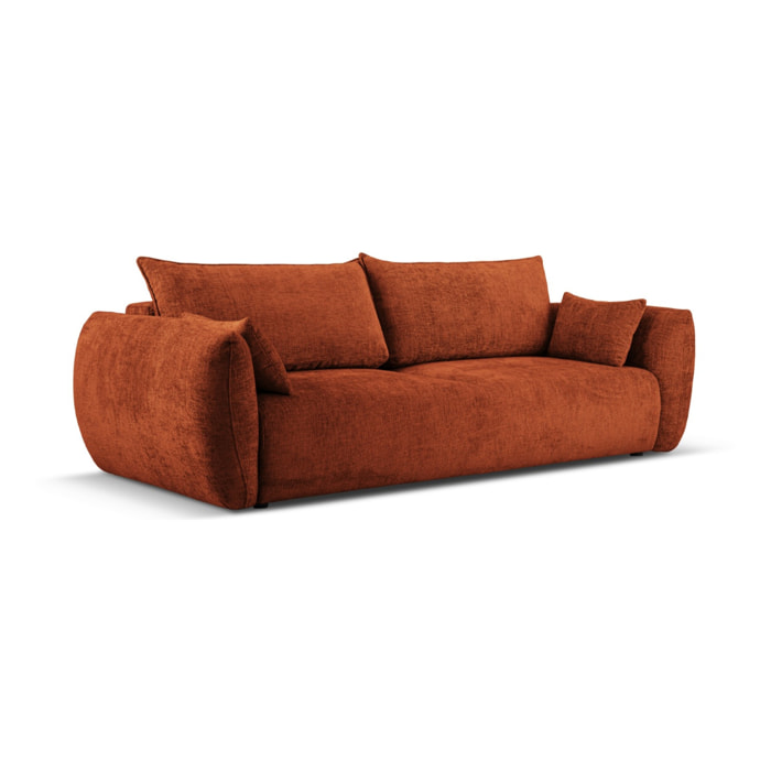 Canapé convertible avec coffre de rangement "Matera" 3 places en chenille terracotta