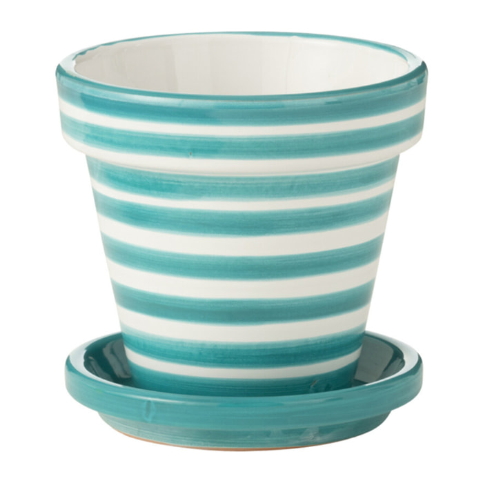 J-Line cache-pot Granada Stripes Handmade + Painted - cérmique - aqua - small -  Ø 21 cm