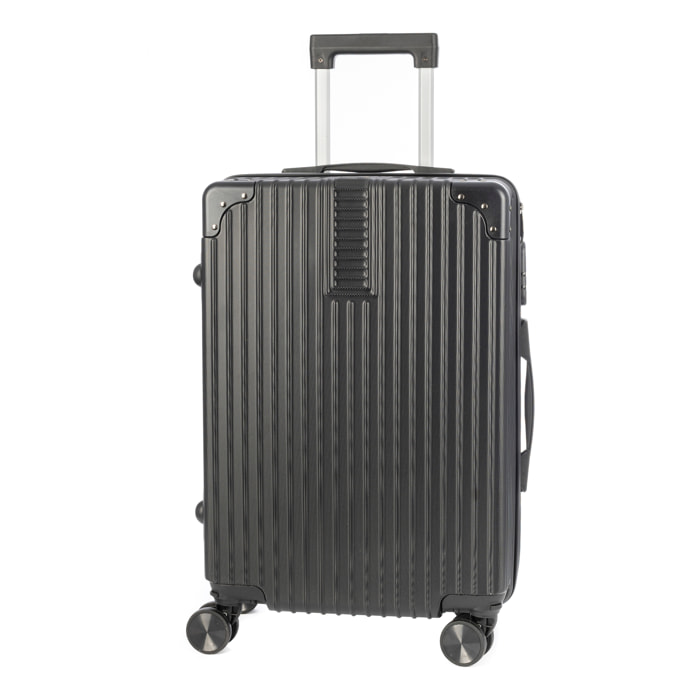 DAM Valigia da cabina Trolley in materiale leggero in ABS ad alta resistenza con angoli rinforzati. Chiusura numerica e 4 ruote doppie estraibili e girevoli a 360°. 38x23x59 Cm. Colore: Nero