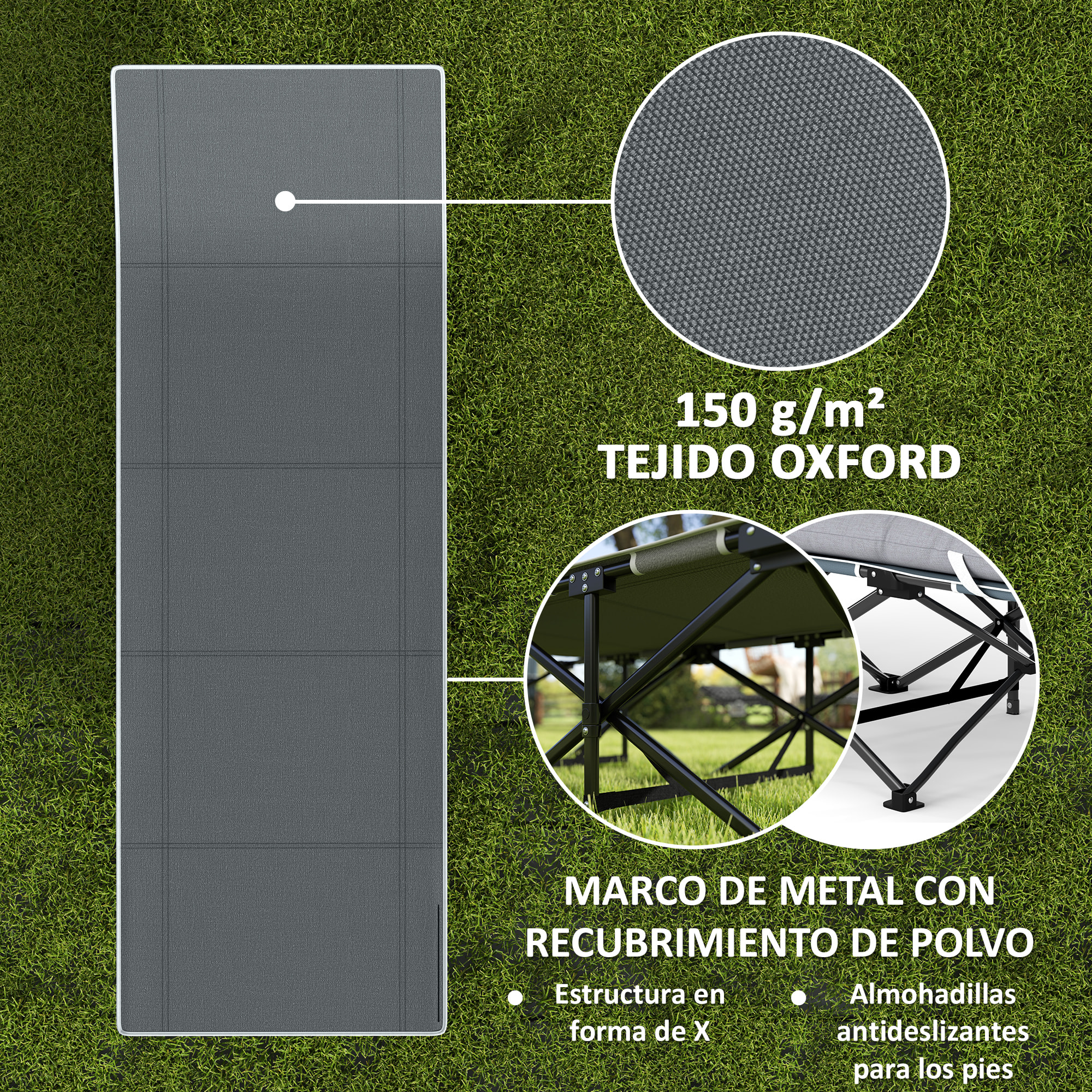 Cama Plegable Camping Cama de Acampada Portátil Tumbona de Camping 600D con Reposacabezas Colchón Extraíble y Bolsa de Transporte Carga 150 kg para Playa Senderismo 186x68x37 cm Gris Oscuro