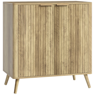Buffet sur pieds design effet bois façade cannelée - 2 portes, étagère - dim. 77 x 40 x 81 cm