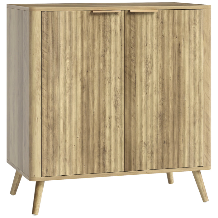 Buffet sur pieds design effet bois façade cannelée - 2 portes, étagère - dim. 77 x 40 x 81 cm