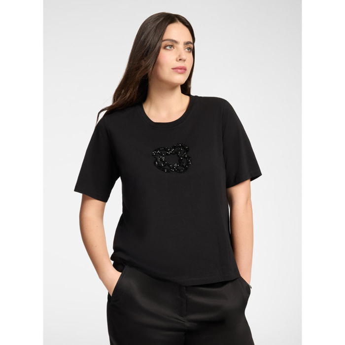 Elena Mirò - T-shirt con ricamo Monogram - Nero