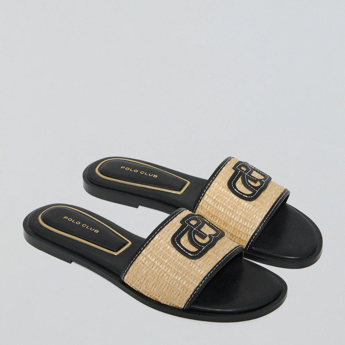 Sandalia negra Greta de rafia con logo PC