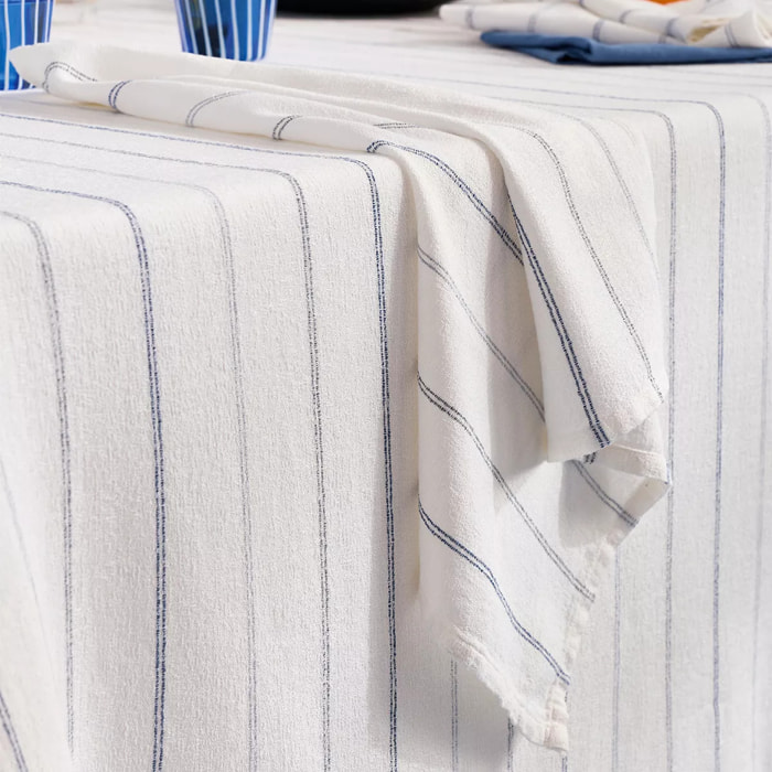 Serviette pur coton lavé motif jacquard blanc bleu Rimini blu