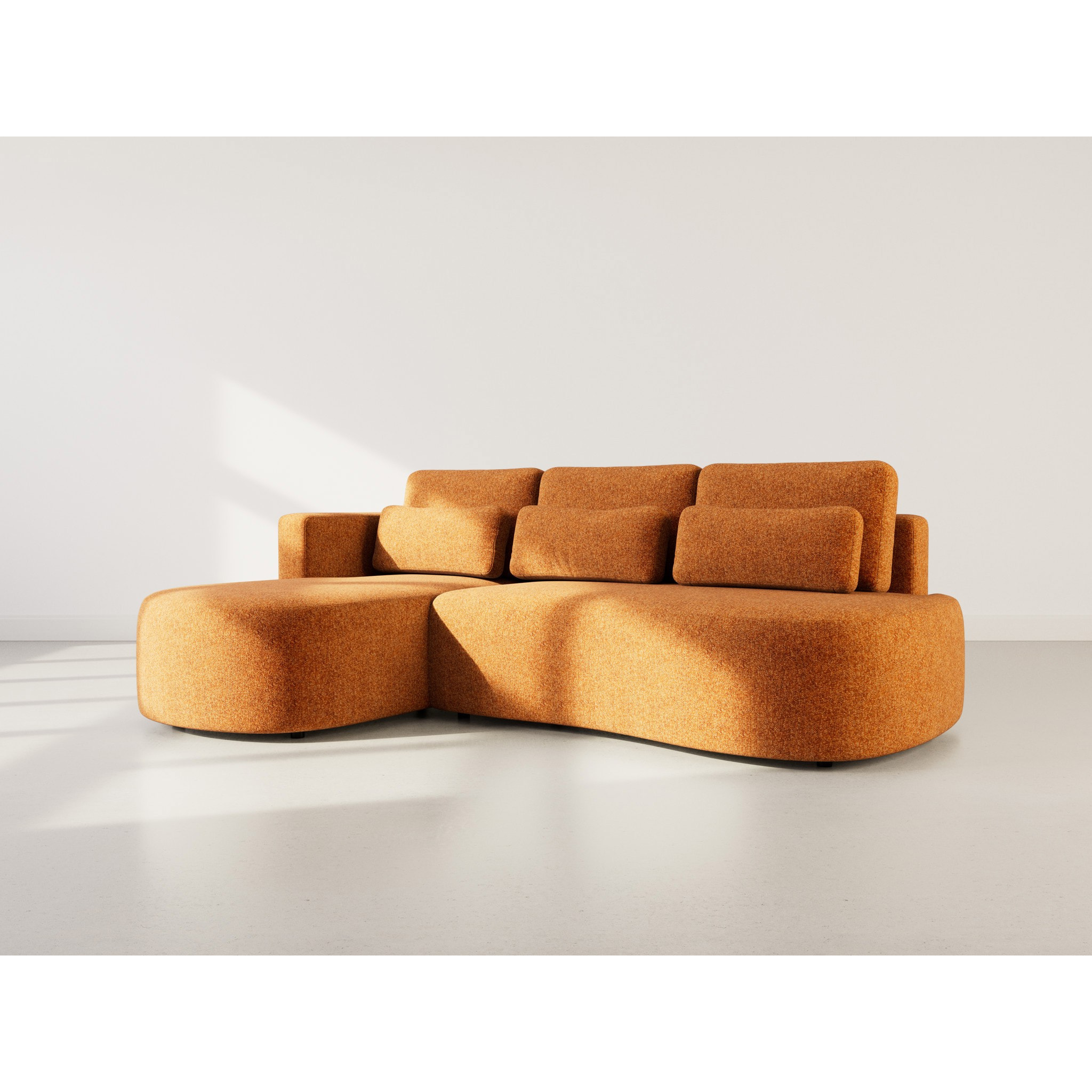 Mahina - canapé d'angle gauche 4 places convertible avec coffre en tissu texturé - Terracotta