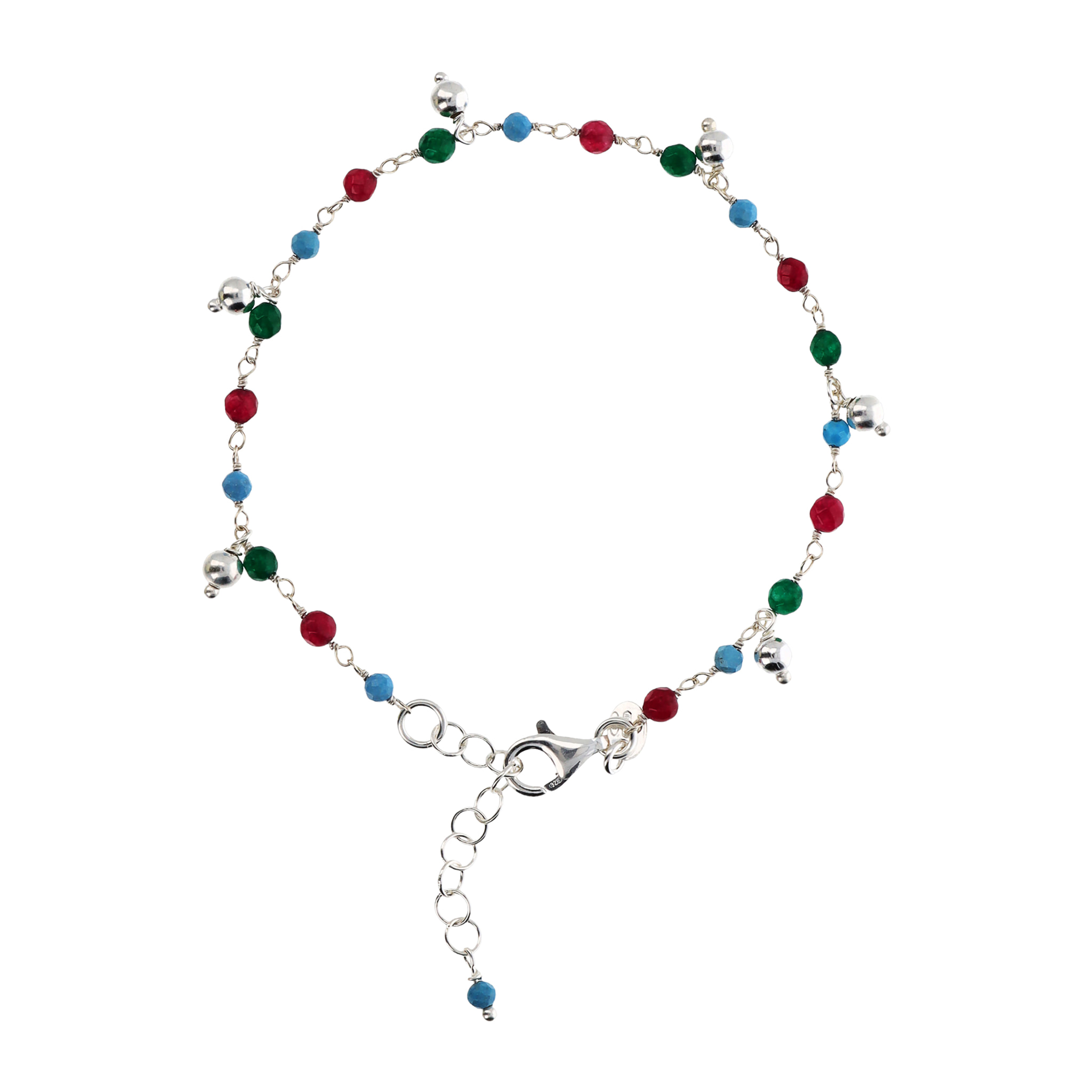 Bracciale Rosario con Howlite e Agata Multicolore e Ciondoli Argentati in Argento 925 placcato Rodio