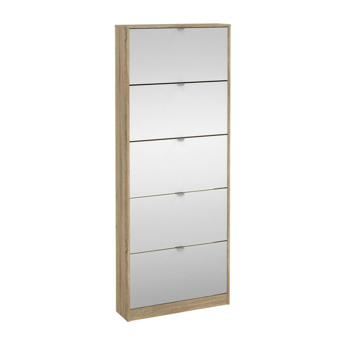 Scarpiera Angiolo, Mobile portascarpe, Armadio da ingresso multiuso, Mobiletto per calzature, 71x20 h182 cm, Quercia