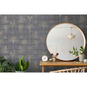 Papier peint palmiers graphiques fond bambou bleu