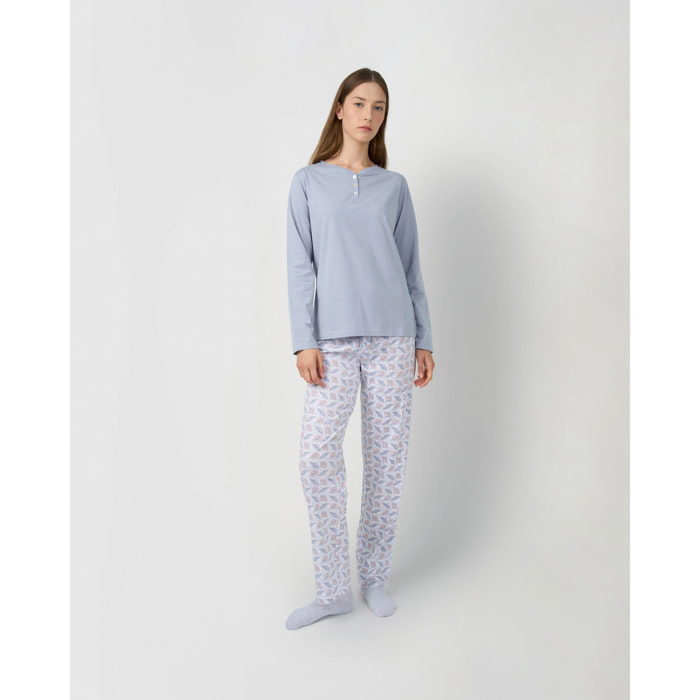 Pigiama lungo in cotone con scollo a V solta indaco