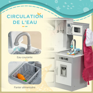 Cuisine pour enfant jeu d'imitation nombreux accessoires rangements évier réfrigérateur hotte lave-linge gris blanc