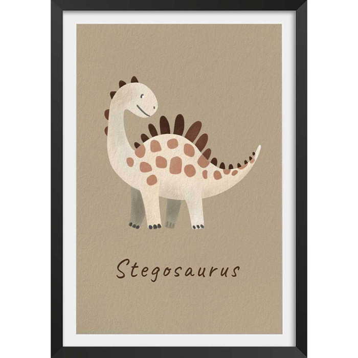 Affiche enfant stegosaurus  Affiche + cadre en bois - Noir