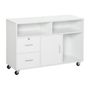 HOMCOM Mueble Auxiliar de Oficina Mueble Archivador con Ruedas Estantes y Cajones Armario Multiusos con Gran Almacenaje 100x35x65 cm Blanco