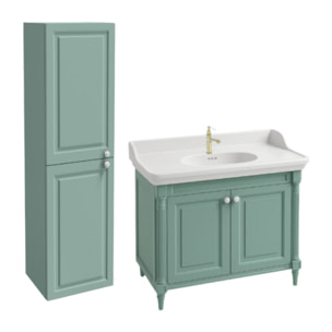 Pack meuble vasque Cléo 1889 vert velours + colonne gauche + mitigeur or