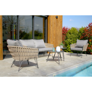CAPRI - Salon de jardin 4 places en corde tissée et acier