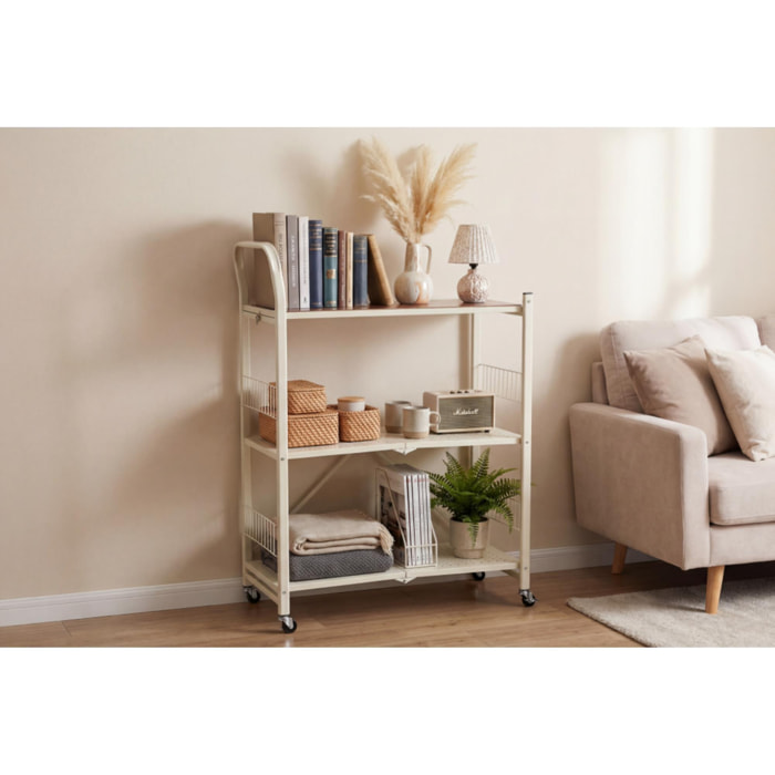 Carito de almacenaje plegable de 3 estantes con ruedas color blanco