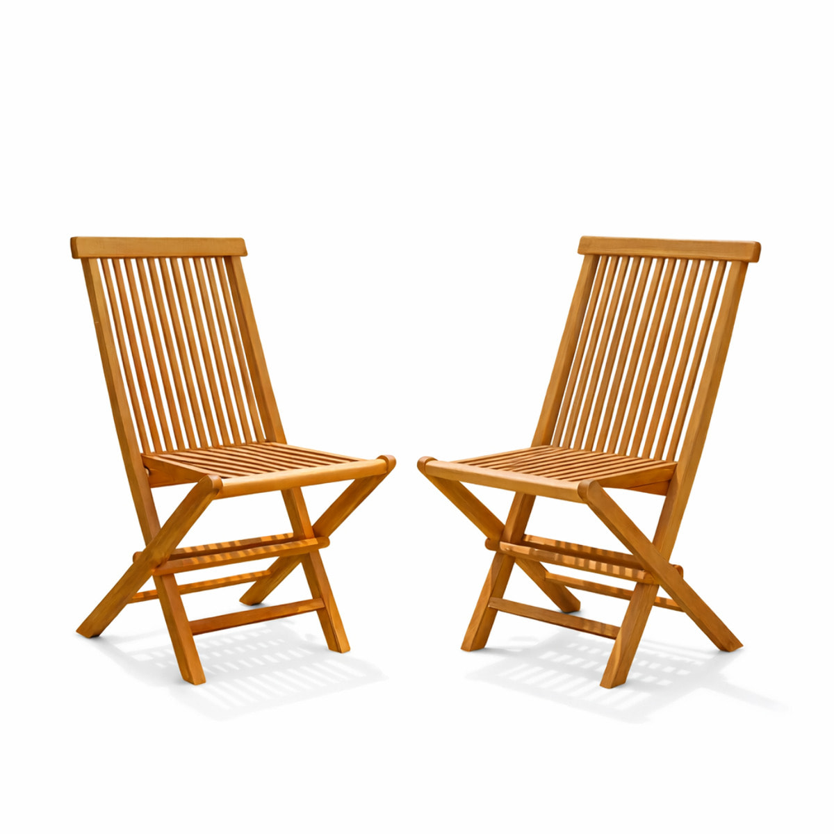 Lot de 2 chaises pliantes jardin teck massif brut