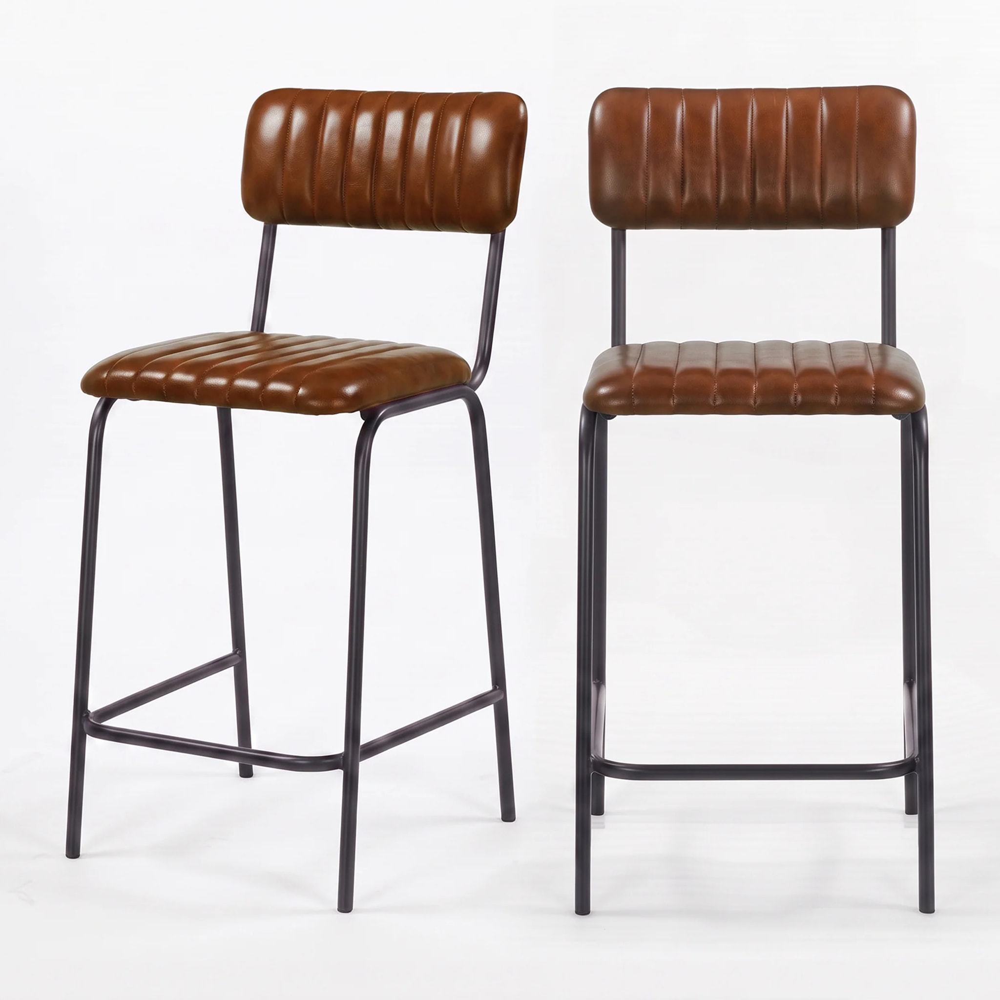 Lot de 2 chaises pour îlot central 65 cm en cuir de buffle marron - Arsène