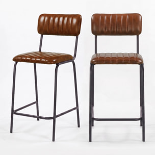 Lot de 2 chaises pour îlot central 65 cm en cuir de buffle marron - Arsène