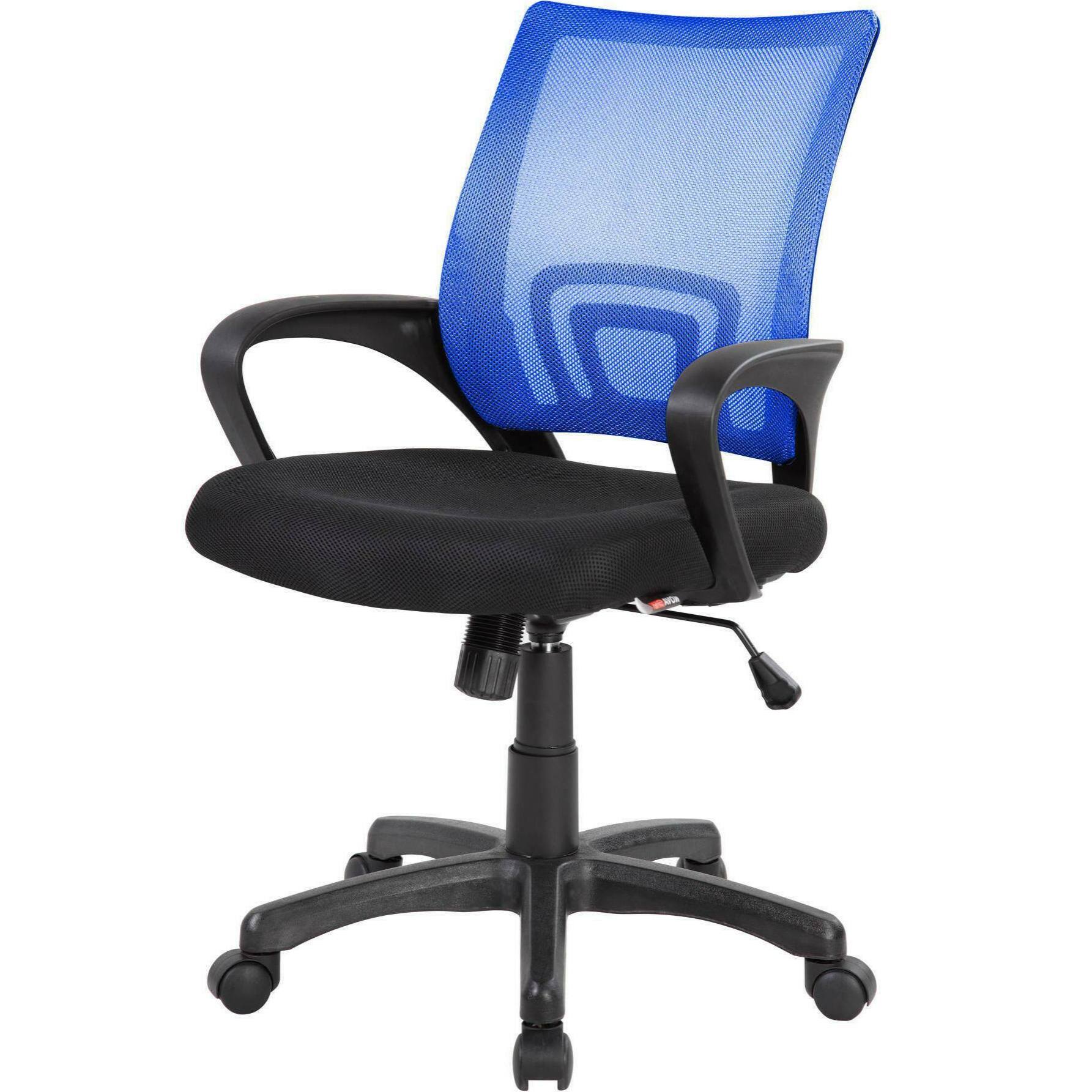 Sedia da ufficio Lismore, Sedia operativa a rete con braccioli, Seduta ergonomica da ufficio, 59x54h90/100 cm, Nero e Blu