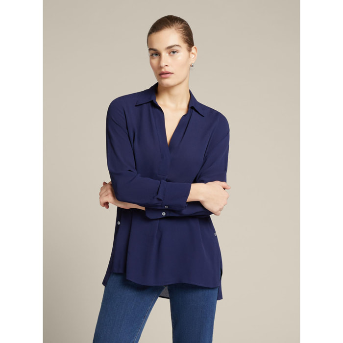 Elena Mirò - Blusa con cuello y botones laterales - Azul