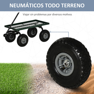 Carro de Jardín con Ruedas Grandes Carretilla de Mano con Mango Revestido y Estructura de Acero Carga 150 kg Carro de Transporte para Camping Exterior Negro y Verde