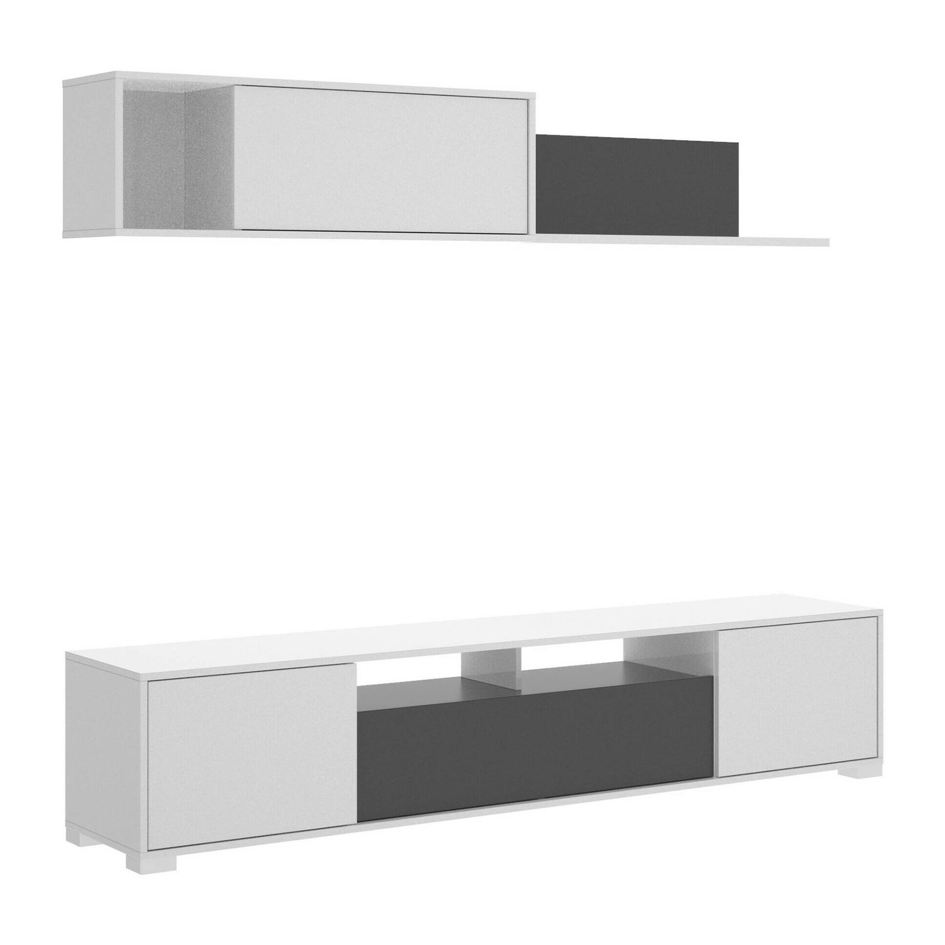 Parete attrezzata Gruf, Set da soggiorno porta TV, Mobile salotto multiuso, 200x41h180 cm, Bianco e Antracite