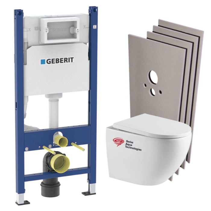 Pack bâti-support Duofix + Plaque de commande + Fixations murales + WC suspendu + Set de montage (FUSIONTQGEB3-SABO)