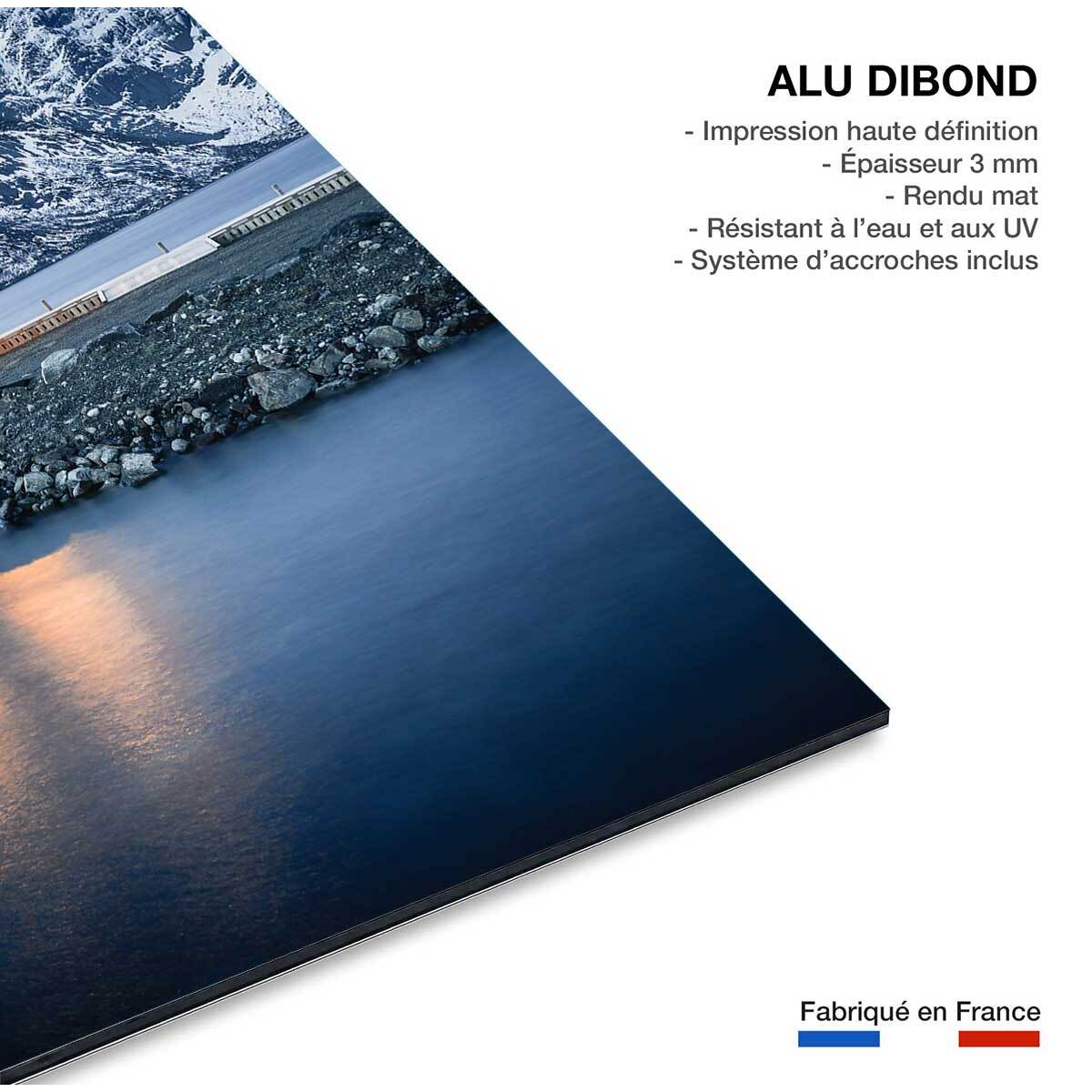 Paysage hiver rorbu à la tombée de la nuit  Tableau alu Dibond