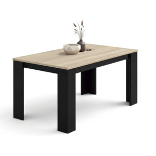 Mesa de comedor fija en negro y roble canadian 140X80 cm Naya Negro - Roble Canadian