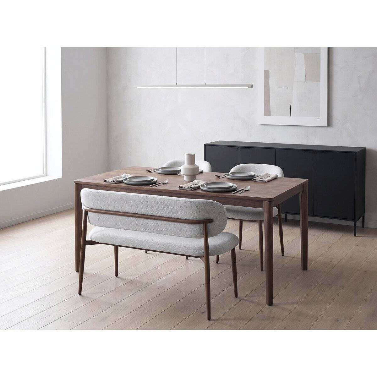 Banc de salle à manger en tissu - 110 cm - "Sélène" - 3 places - Gris clair et marron