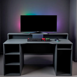 Scrivania Gaming Con Ripiani Porta PC E Supporto Monitor Con Passacavi Tavolo Gamer Reversibile Ampio Piano Setup 136 x 67 x 88 Cm Grigio Antracite