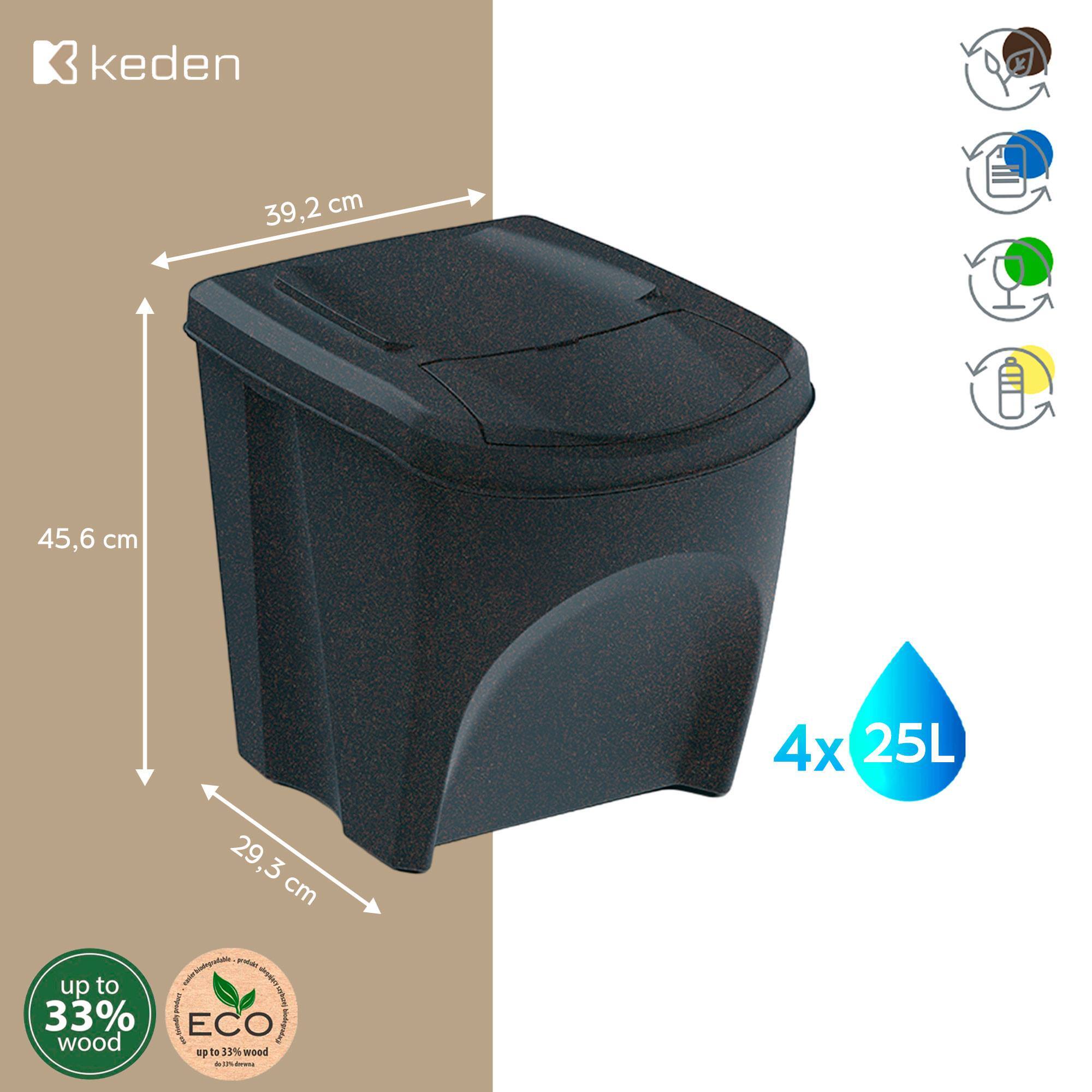 Set de 4 cubos de basura papelera reciclaje, antracita eco, volumen 4x25l