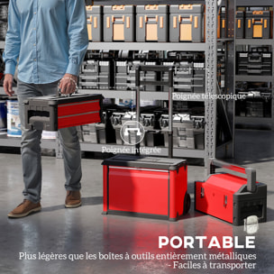 Servante d'atelier - servante outillage 3en1 - 2 boîtes à outils compactes + coffre - acier PP rouge noir