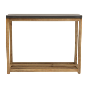 HECTOR - Console rect. GM double plateau effet béton foncé et acacia