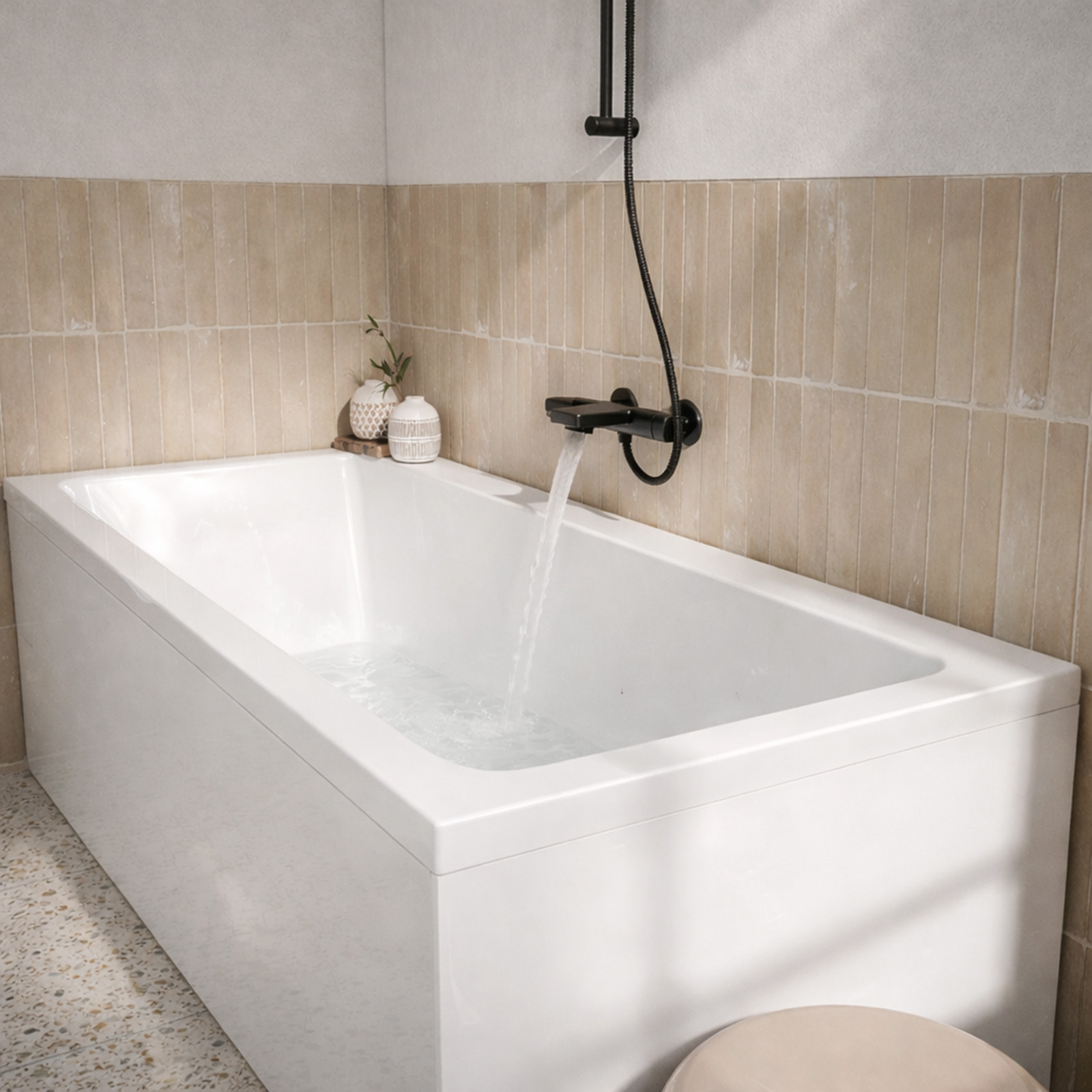 Pack Baignoire 180x80cm et 2 Tabliers recoupables - Blanc Brillant - Marina Square Duo