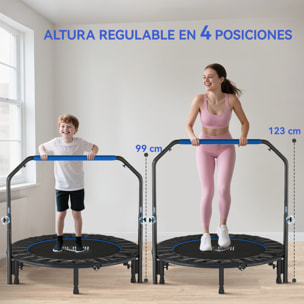 Trampolín de Fitness Adultos Ø122 cm, Cama Elástica Plegable con Mango Ajustable de 4 Niveles, Marco de Acero, para Entrenamiento Piernas, Cuerpo en Hogar, Oficina, Gimnasio, Negro y Azul