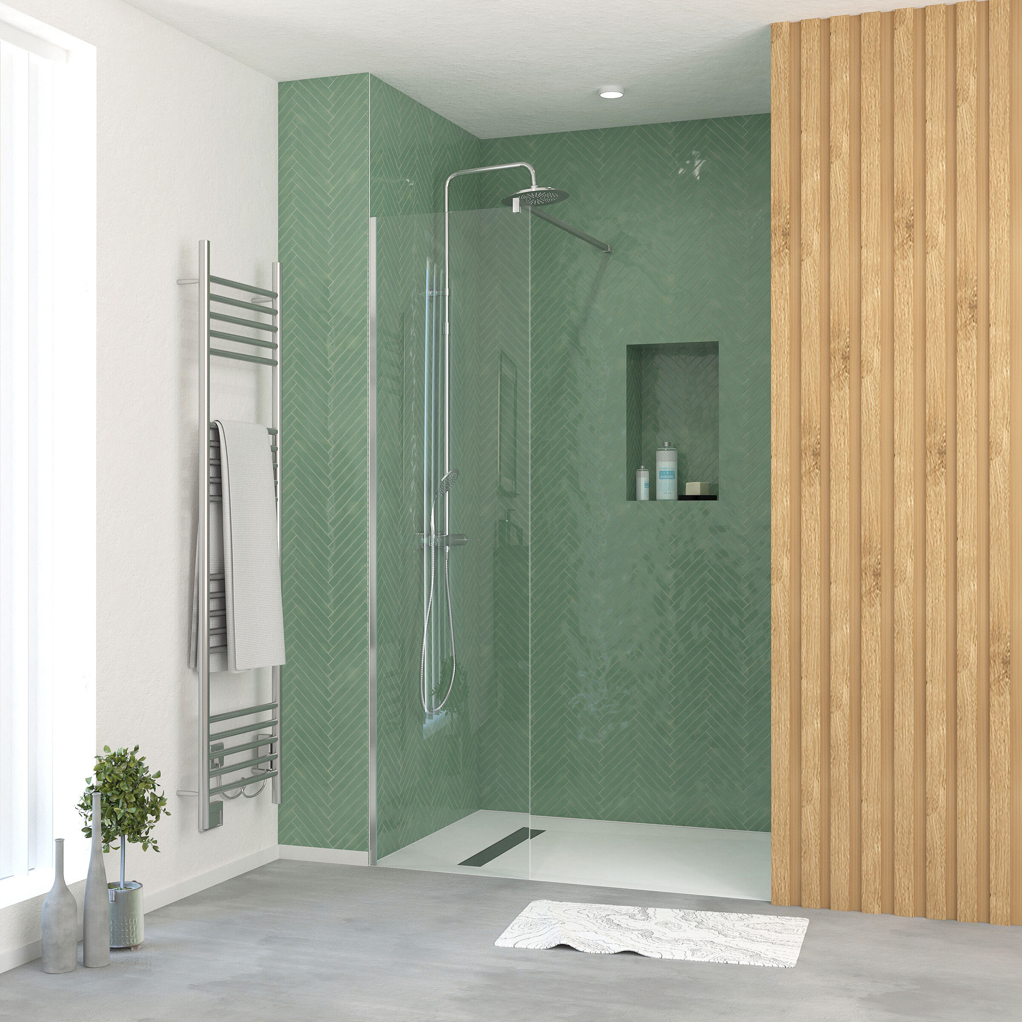 Paroi de Douche 50x195 cm en Verre Trempé 5 mm - Finition Chromé - CHROMED ELEMENTARY