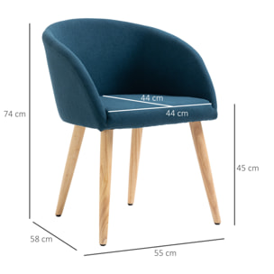 HOMCOM Chaises de visiteur design scandinave - lot de 2 chaises - pieds inclinés effilés bois caoutchouc - assise dossier accoudoirs ergonomiques aspect lin bleu canard