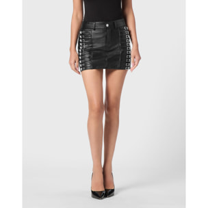 PHILIPP PLEIN Leather Skirt Mini SKULL