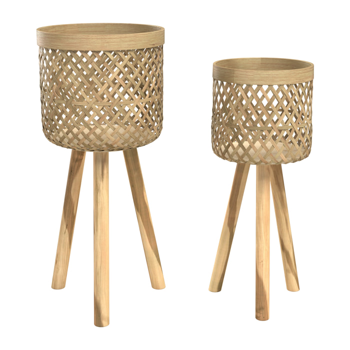 Cache-pot pieds en teck et bambou (lot de 2) - Landi
