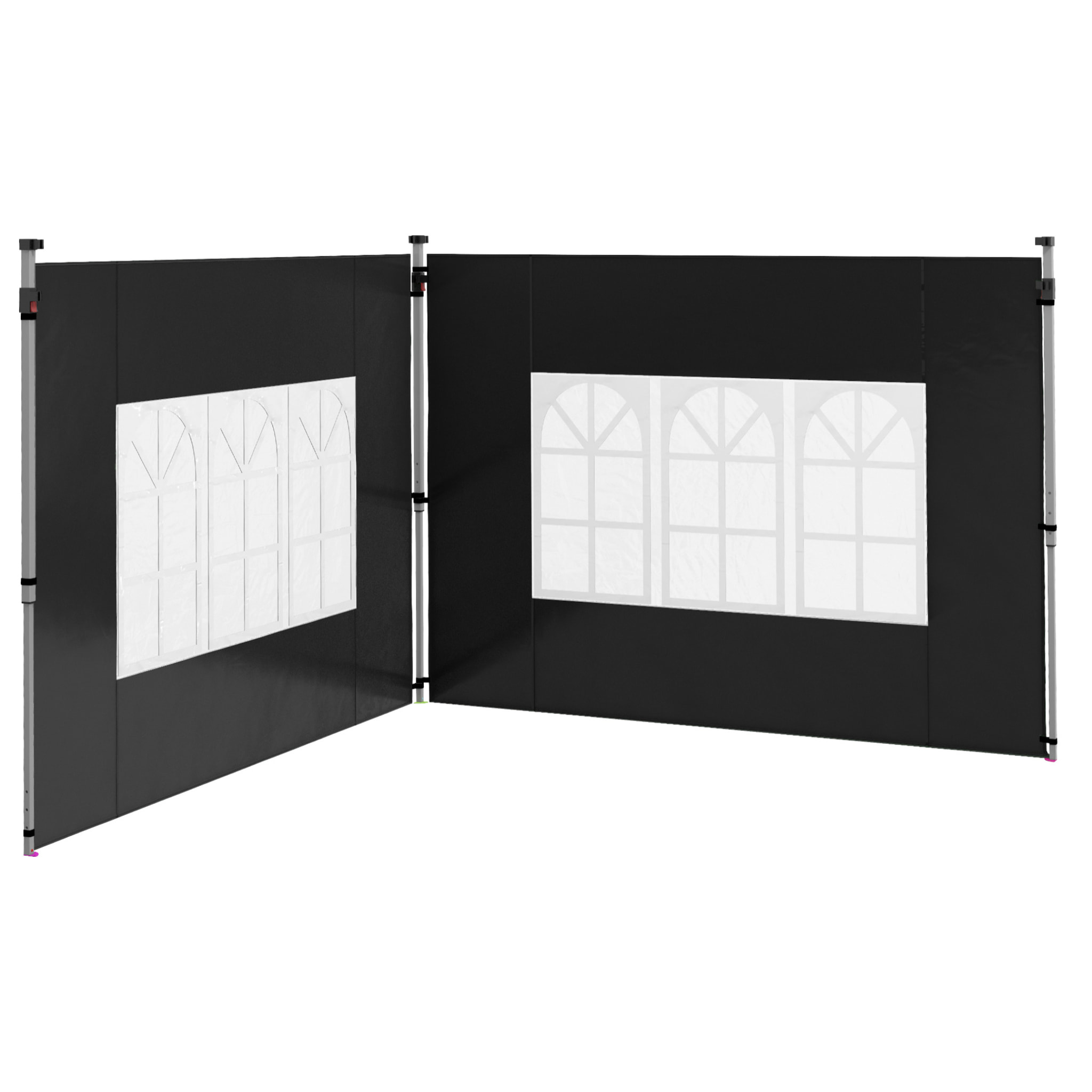 Lot de 2 parois latérales pour tonnelle 3 x 3 m ou 3 x 4 m - bâches de barnum 295 x 195 cm noir