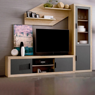 Salón modular con gran capacidad de almacenaje en cambria y grafito 240 cm Nuka V4 Cambria - Grafito