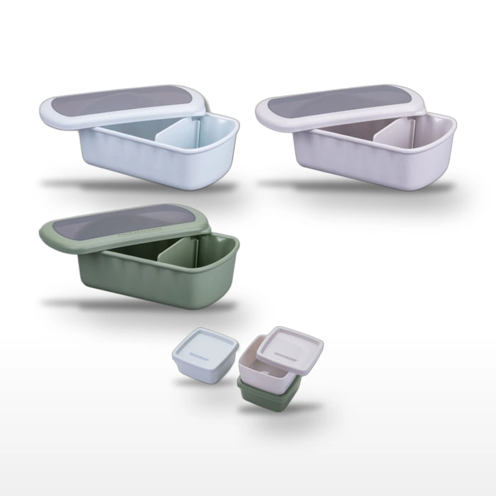Ensemble de 3 Lunchbox 1L Fackelmann Storage avec Set de 3 Boîtes à Sauce