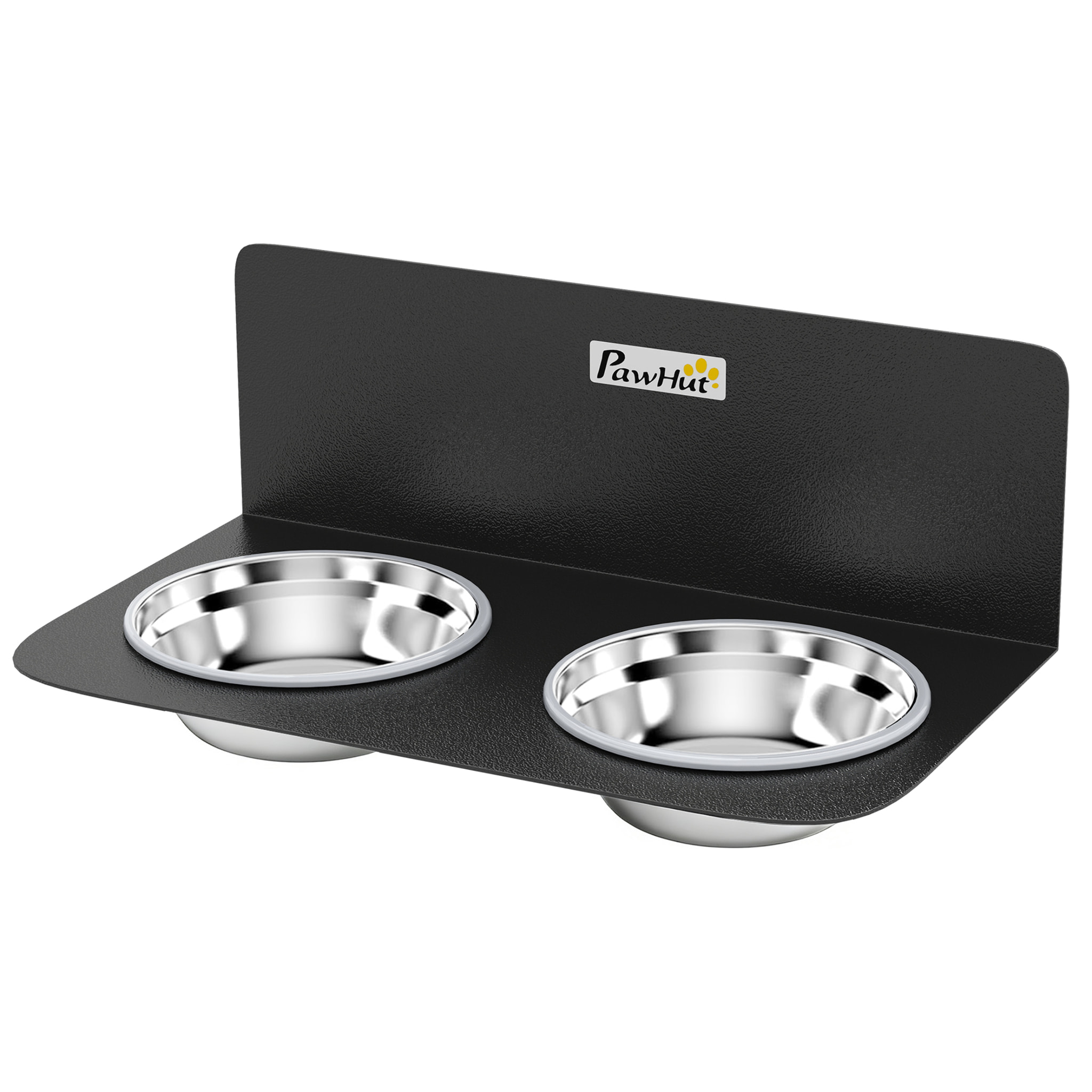 Gamelle chien murale double dim. 42 x 23 x 14 cm acier inox noir
