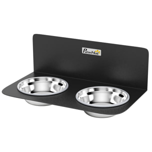 Gamelle chien murale double dim. 42 x 23 x 14 cm acier inox noir