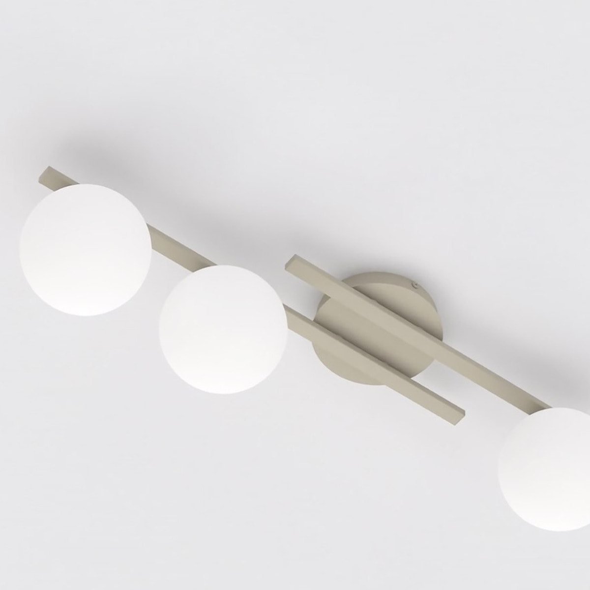 Lampada a sospensione Kairo in acciaio beige e vetro opale